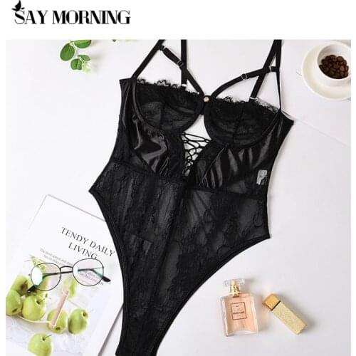 SAY MORNING Lace Sexy Mesh Bodysuit Women Bodycon Body Backless Cut Out Female Sleeveless Overalls See Through Fashion Rompers