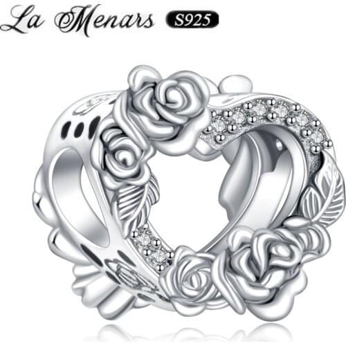 La Menars New Heart Bead Fit Original Pandora Charm Bracelet Genuine 925 Sterling Silver For Women Jewelry DIY Making