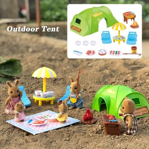 1/12 Dollhouse Furniture Forest Animal Family Pinic Tent Set Miniature Furniture Action Figure Bunny Bear Panda DIY Girls Toys
