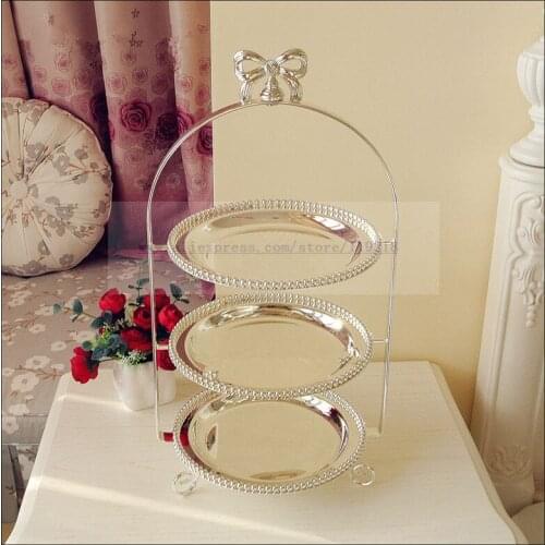 1PCS European metal silver plated three-layer snack rack wedding dessert rack set table baking West point display rack cake rack