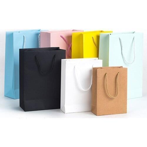 10pcs Gift Paper Bag Custom Gift Clothing Shopping Bag Kraft Paper Spot Printing Logo Solid Color Black White Pink