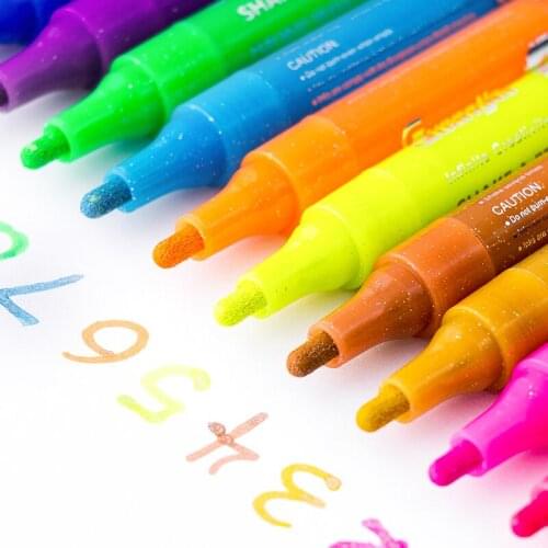 12 Pcs/set Outline Paint Marker Pen Double Line Pen Diy Album Scrapbooking Metal Marker Glitter for Drawing Painting Doodling