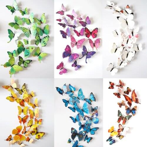 3D Butterfly Living Room Curtain Refrigerator PVC Wallpaper Home Decor Decal Wall Stickers Rainbow 12 Pcs