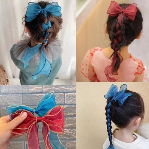 2pcs/set Big Hair Ribbon Chiffon Bows With Belt Girls Hair Clips Sweet Barrettes Princess Hairpin 2021 Girls Hair Accessories