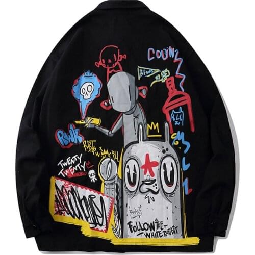 2021 Spring Autumn Tide Brand Men Loose Jacket Alien Print Graffiti Trendy Handsome Casual Coats