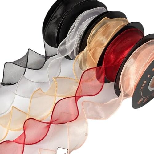 40mm Wave Silk Organza ribbon Bow material for hair ornament gift wrapping decoration lace ribbons 10yards/roll DIY Material