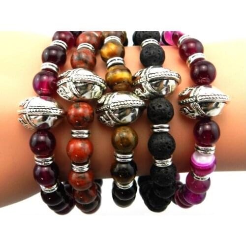 8mm warrior helmet multicolor Agate beads Chakra Healing Reiki Buddha Yoga Bracelet elastic adjustable Volcanic Stone Bangles s