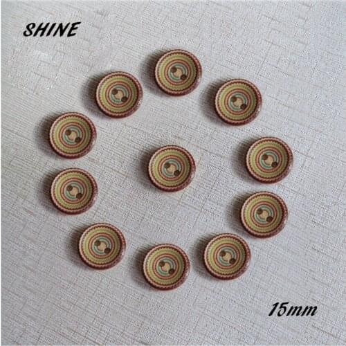 SHINE Wooden Sewing Buttons Scrapbooking Round Two Holes Circle Pattern 15mm Dia. 50PCs Costura Botones Decorate bottoni botoes