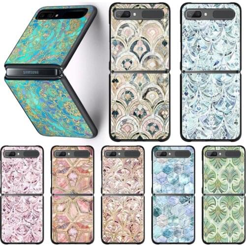 Case For Samsung Galaxy Z Flip3 5G Cover For Samsung Galaxy Z Flip Shell Caso Cover Pale Bright Mint and Sage Art Deco Marbling