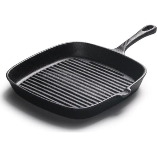 Cast iron steak frying pan uncoated western beef burdock striped square cast iron pot 24cm