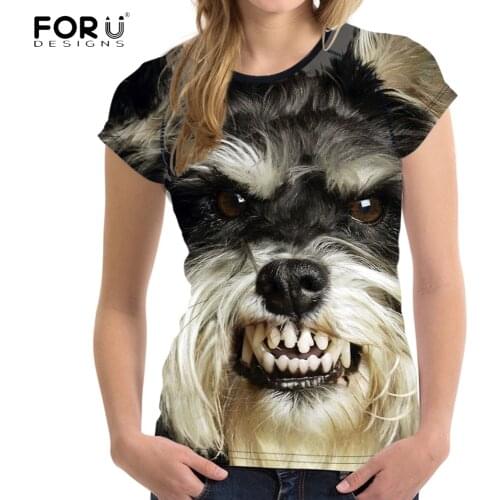 FORUDESIGNS 3D Animal Schnauzer Dog Print T Shirt Women Fashion Fitness O-neck Female Tshirts Short Sleeve Top Crop Tee Shirts
