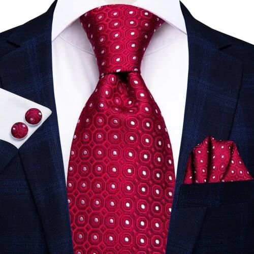 Hi-Tie Burgundy White Dot Silk Wedding Tie For Men Fashion Design Quality Hanky Cufflink Gift Men Necktie Business Dropshipping