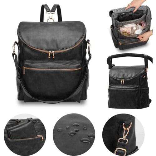 PU Leather Diaper Bag Backpack Large Capacity Baby Diaper Bag Waterproof Maternity Bag For Stroller With with Diaper Pad