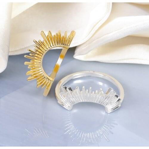 Gothic Punk Style Irregular Sun Rays rings For Women Girl Gold Color Stainless Steel Fashion Party Jewelry Best Friend Gifts