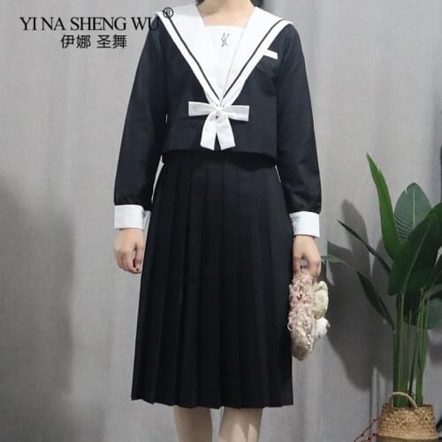 Japanese Korean Style Version JK Suit Woman School Uniform High School Sailor Navy Cosplay Costumes Student Girls Pleated Skirt