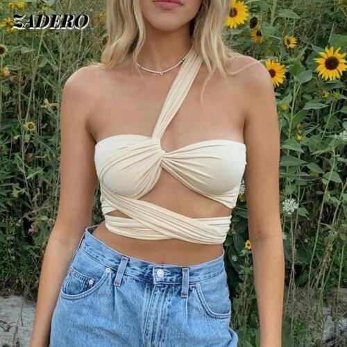 Crop Tops Women Cross Halter Bandage Vest Summer Fashion Sleeveless Tank Tops Sexy Lady Backless Tanks Top Solid Color Bustier