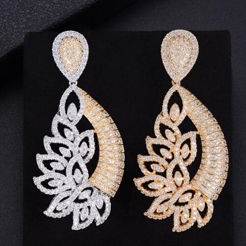 LARRAURI Luxury 2020 Fashion Jewelry Full Mirco Paved Cubic Zirconia Leaves Flower Naija Wedding Drop Earrings for Women
