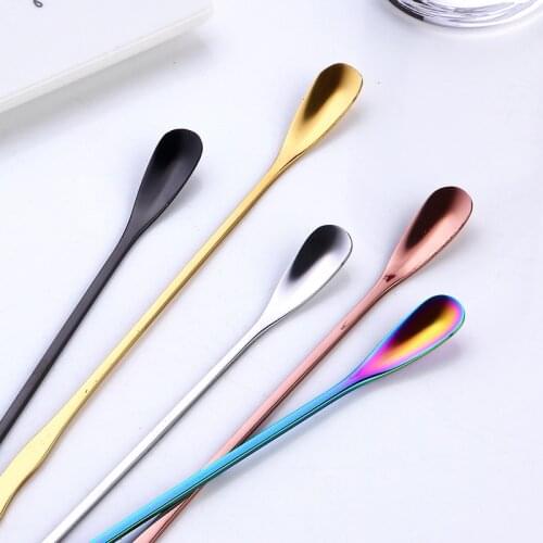 Stainless Steel Long Handle Ice Spoon Coffee Stirring Short Handle Tea Spoon Tableware Drinking Flatware Kitchen Supplies