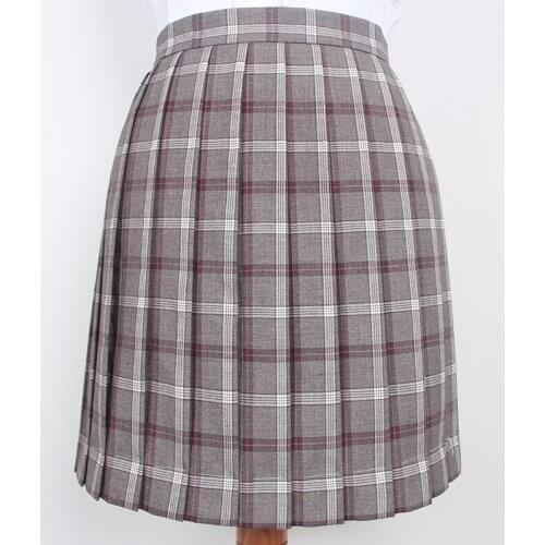 Sweet Womens Gray&Wine Red Plaid Skirt JK Japanese Girl School Uniform Short Pleated Skirt A-Line Necktie Bow Tie