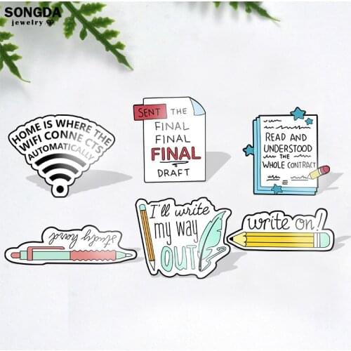 Cute Stationery Badge Book Post-it WiFi Acrylic Pin Pen Pencil Write on Funny Quote Brooches Backpack Shirt Lapel Pin Jewelry