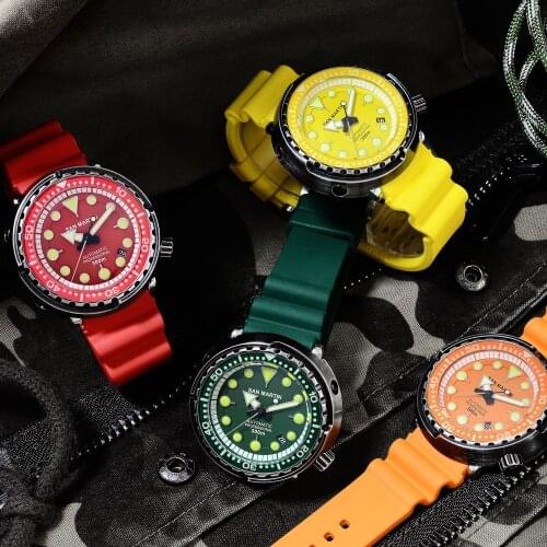 San Martin TUNA NH35 Diver Watch Stainless Steel 30Bar Waterproof Fluoro Rubber Sapphire Date Men Automatic Watch