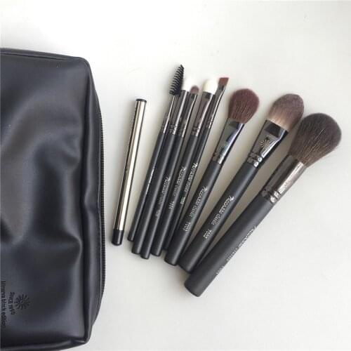 PA-SERIES Minerva Black Edition 9-Brushes Brush Set - with Italian Vegetable tanned Leather Pouch - Beauty Makeup Brushes Tool
