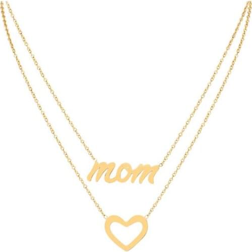 Stainless Steel Gold Bilayer Mom and Heart Minimalism Pendant Necklace Fashion Mama Jewelry Gift For Him