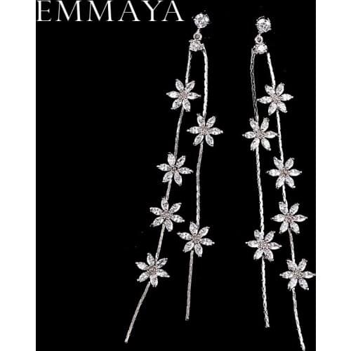 EMMAYA New Long Earrings White Gold-color Fashion Flower Cz Beads Tassel Dangle Earrings for Women Wedding Jewelry Wholesale