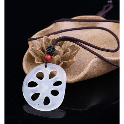 Natural White Chalcedony Pendant Lotus Root Jadeite Necklace AAAAAA Free shipping