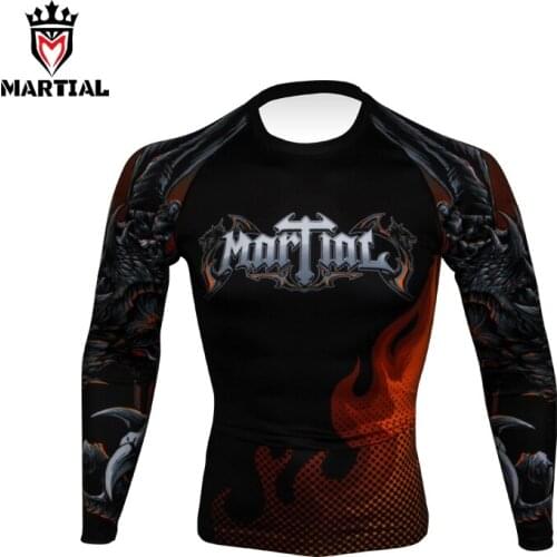 NEW ARRIVAL Fire and Blood Design sublimated full sleeve rashguards fitness mma bjj fight shirts compression tigh