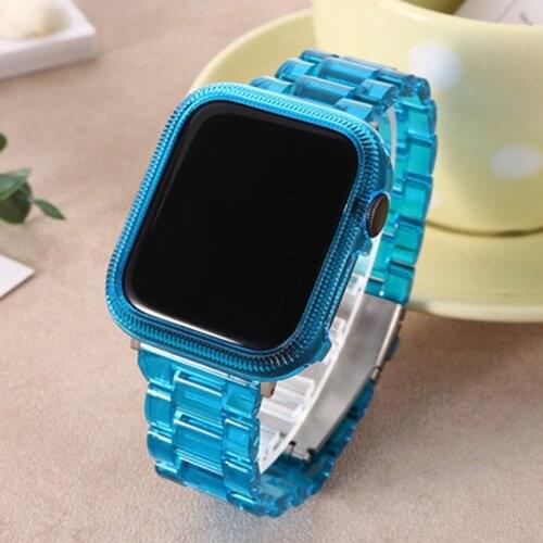 Glacier Three Straps for Apple Watch 6 5 4 SE 3 44mm 40mm 38mm 42mm Strap+Case for iwatch 6 40mm 44mm transparent color strap