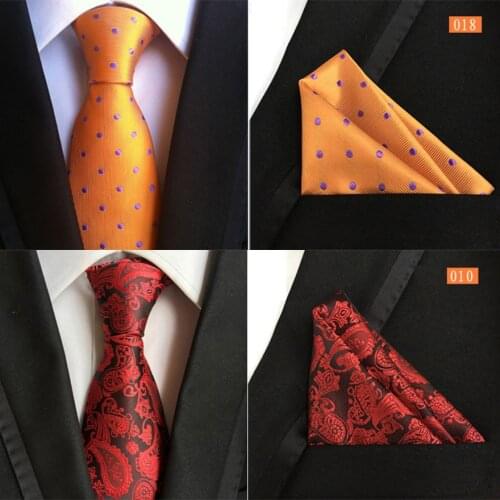 Ricnais New Fashion 8CM Handkerchief Tie Set Bule Red Paisley Striped Silk Necktie For Men Business Weddiong Formal Neck Ties