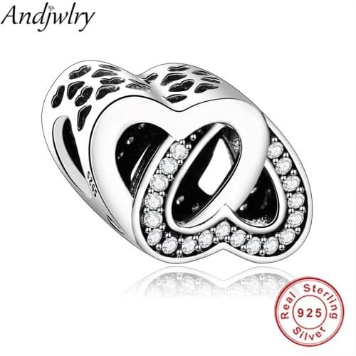 925 Sterling Silver Beads Double Love Hearts Beads Fit Original Pandora Charms Bracelet 925 Silver DIY Jewelry Wedding Berloque