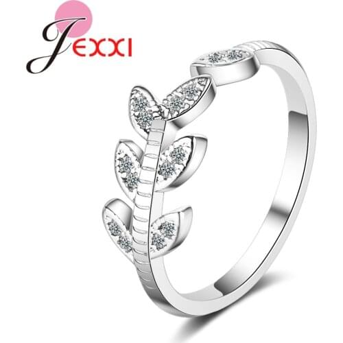 Cute Opening Wedding Rings For Women Jewelry Adjustable 925 Sterling Silver Metal Branch Leaf Ring Girls Birthday Gift