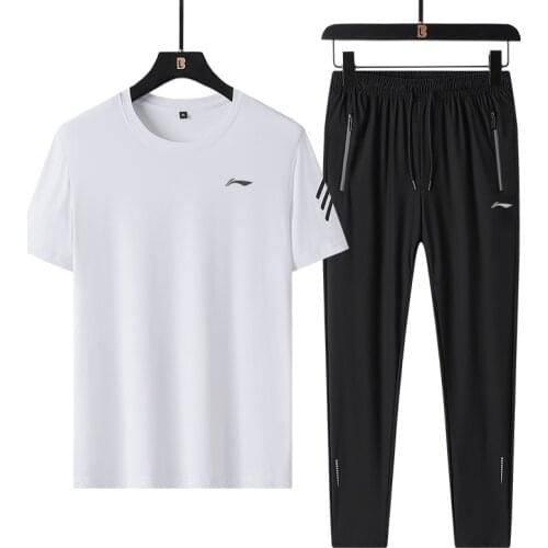 Lining Summer Men Ice Silk Sports Suit Elastic Quick Drying Lightweight Breathable Running Leisure Sportswear