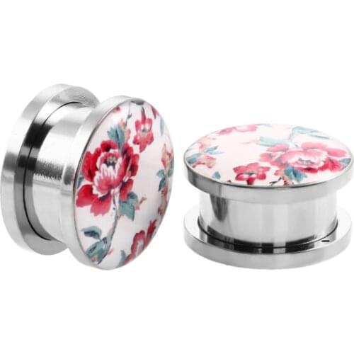 2pcs/lot Steel Spring Flower Screw Ear Flesh Tunnel Plug Piercing Hypo-allergenic Ear Stretcher Earrings Gauge Body Jewelry