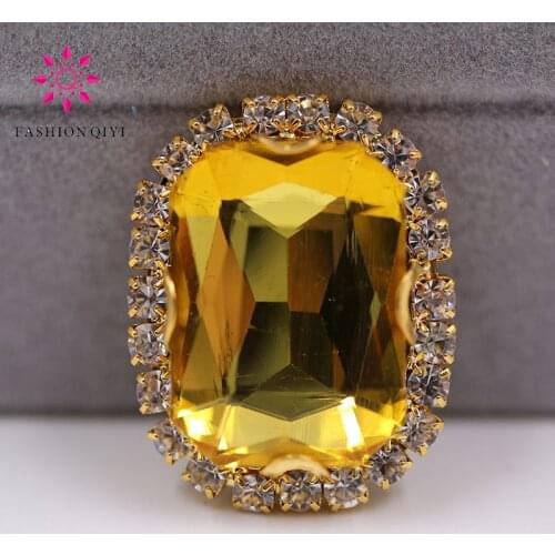 Gold base Rectangular octagonal shape Gold yellow sew on rhinestones glass Crystal button DIY Wedding dress/clothing accessories