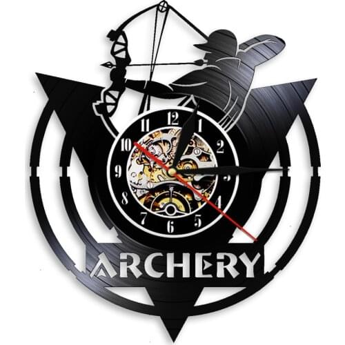 ARCHERY Wall Clock Modern Design Archer Bow Vinyl Record Wall Clock Archery Logo Shoot Bow Target Wall Watches Wall Decor