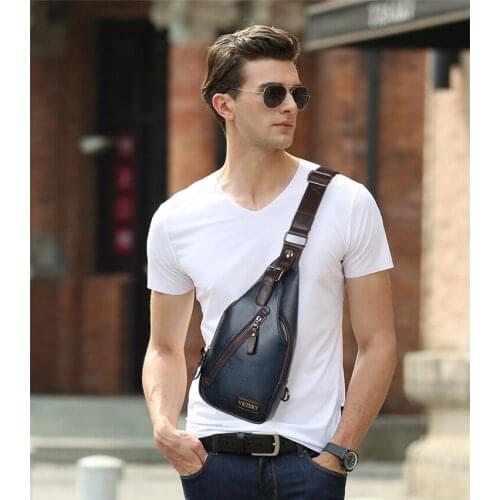 Mens Fashion Crossbody Bag Theftproof Rotatable Button Open Leather Chest Bags Shoulder Bags Chest Waist Pack Sacoche homme