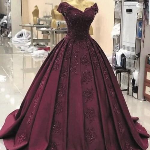 SuperKimJo Vestidos De Gala Burgundy Ball Gown Prom Dresses 2020 Lace Applique Beaded Elegant Luxury Prom Gown Gala Jurken