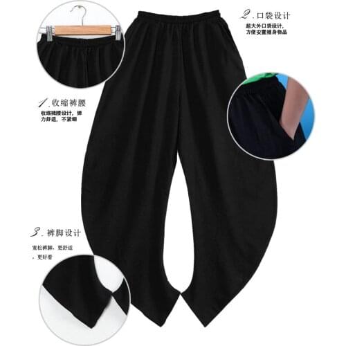 High quality Spring&Autumn elastic hemp practise tai chi kung fu martial arts pants loose wushu yoga trousers bloomers