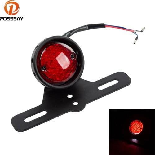 POSSBAY Motorcycle Rear Integrated Taillight with License Plate Holder Red Indicators Lamps DC 12V Universal for Yamaha XS650