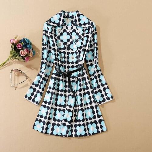 European and American womens wear 2020 autumn new style Long-sleeved sequin beaded flower fashion polka dot print trench coat