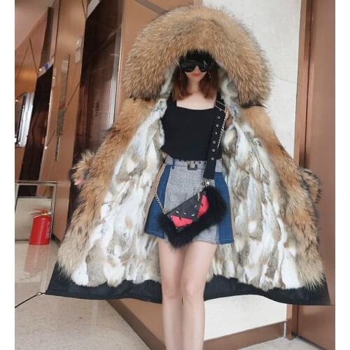 Winter Jacket Women X-long 2020 Parkas Real Fur Coat Natural Raccoon Fur Collar Rabbit Fur Liner Streetwear Outerwear Brand