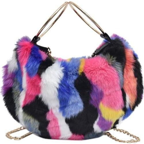 Sweet Girls Handbag Faux Fur Women Messenger Crossbody Bags Large Capacity Evening Party Shoulder Bag Travel Totes sac a main