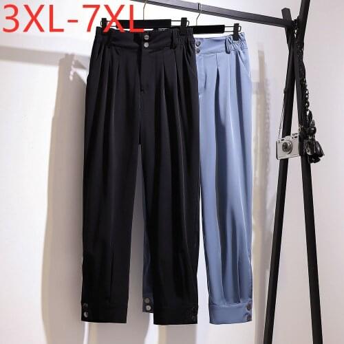 New 2021 ladies spring autumn plus size long pants for women large loose casual cotton button black trousers 3XL 4XL 5XL 6XL 7XL