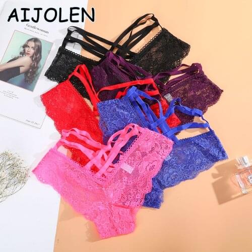 AIJOLEN Lace Hollow Panties Straps Thin Straps Cross Strap Sexy Thong and G String Solid Color Ladies Sexy Underwear