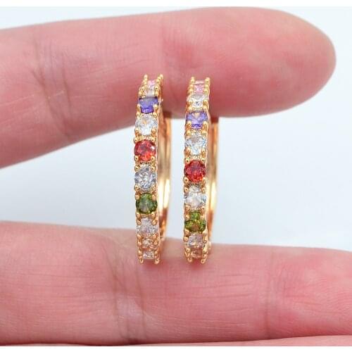 Gold Color Women Colorful Cubic Zirconia CZ Huggie Hoop Earrings