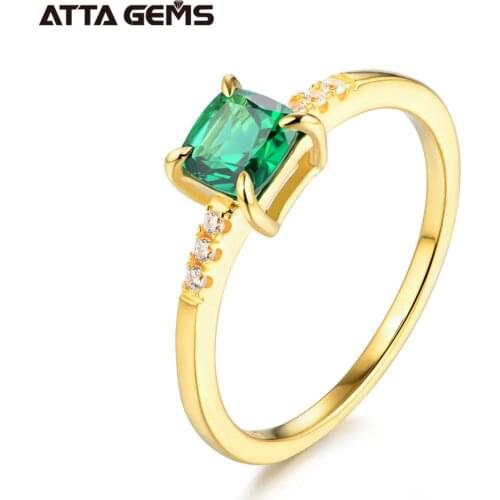 ATTAGEMS 100% 925 Sterling Silver Emerald Gemstone Wedding Party Vintage 18K Yellow Gold Ring For Women Fine Jewelry Wholesale