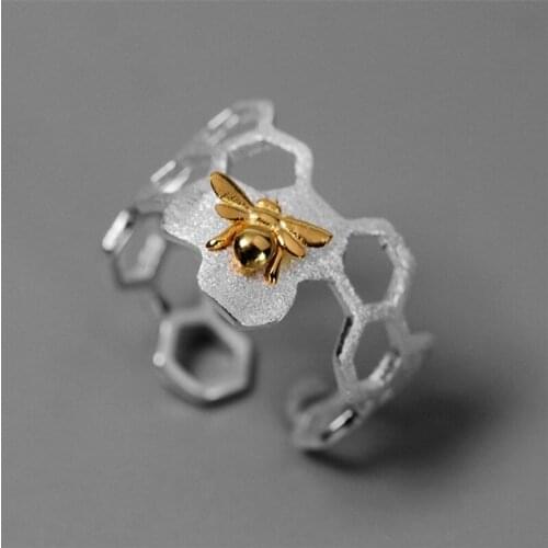 Silver Color Natural Handmade Fine Jewelry Honeycomb Open Ring Home Guard Gold Bee Rings for Women Bijoux